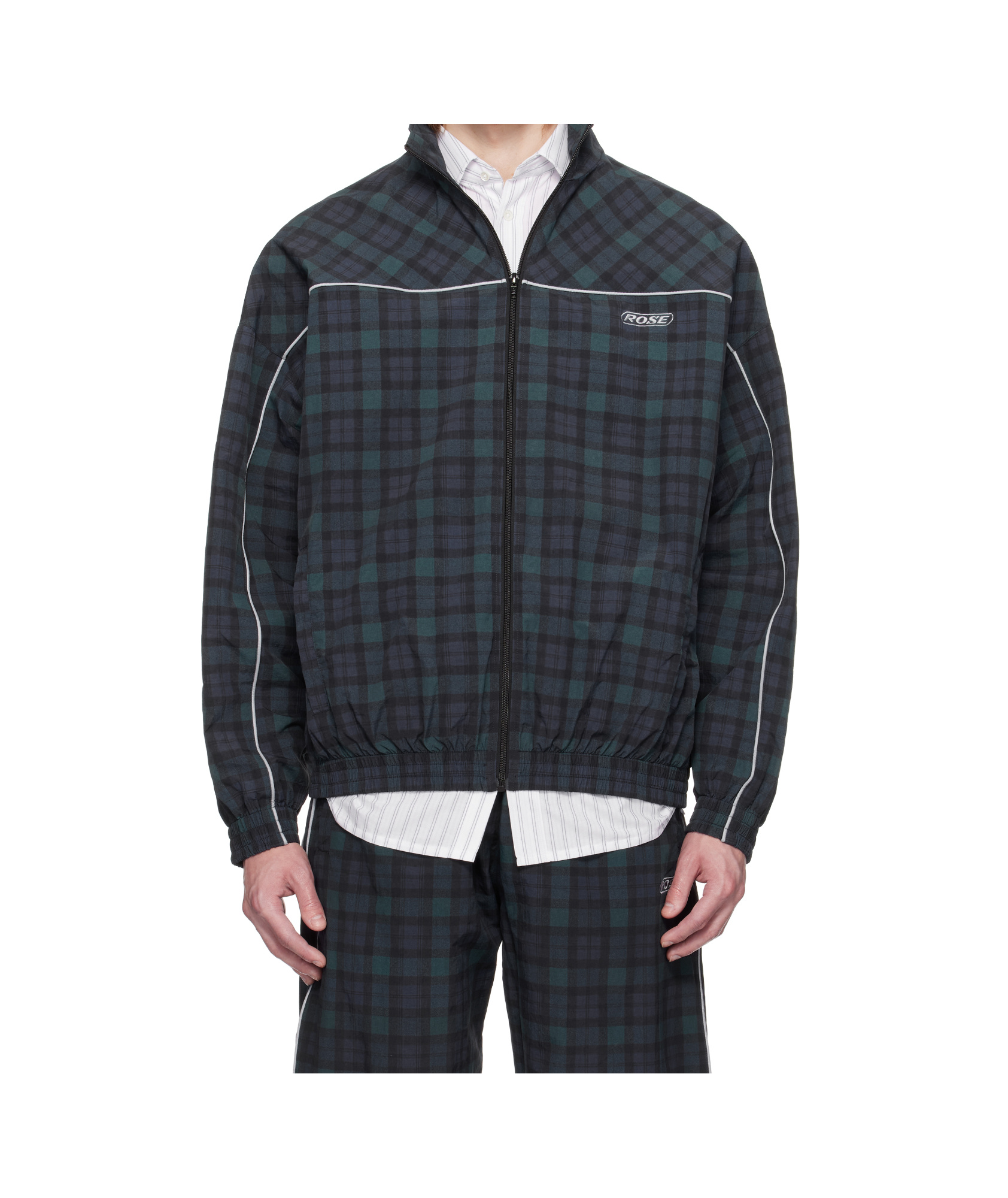 Martine Rose Lightweight Polyamide Jacket With Modern Plaid Pattern In Black