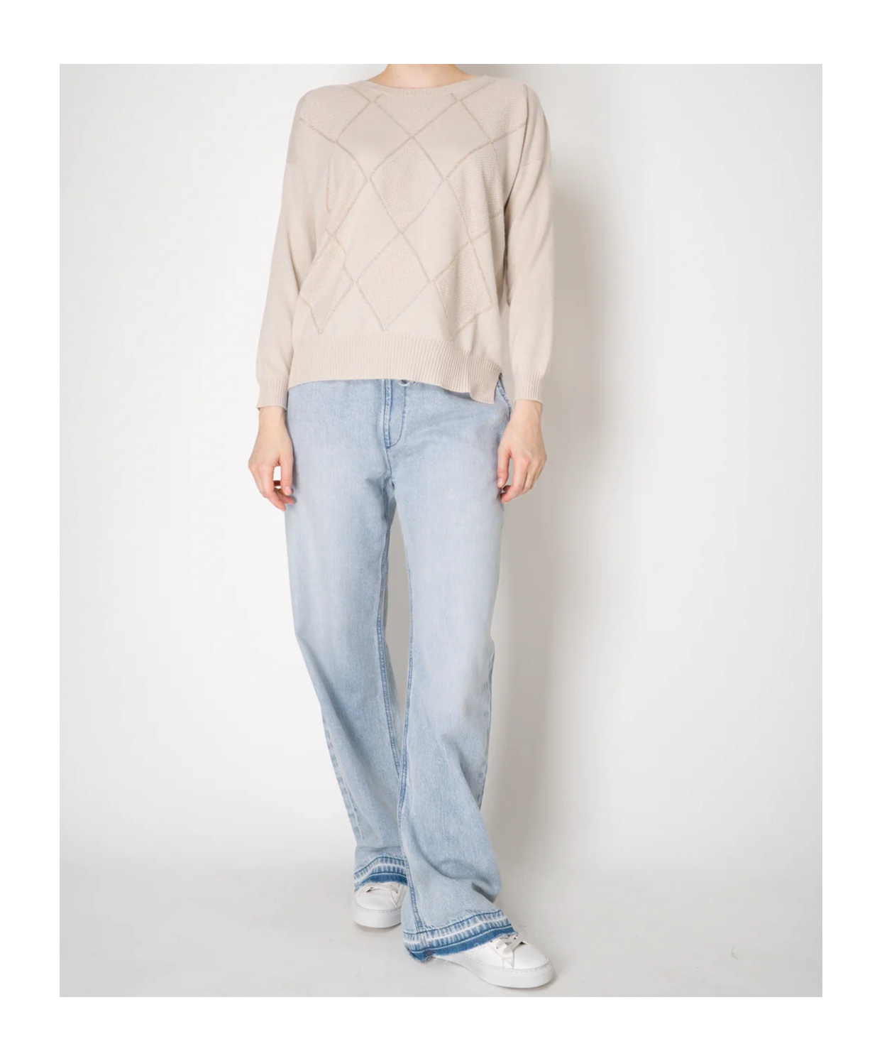 D Exterior Crew Neck Long Sleeve Sweater In Pink