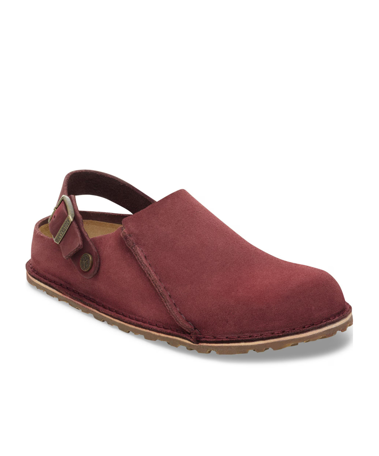 Birkenstock Lutry Premium Suede Mules In Burgundy