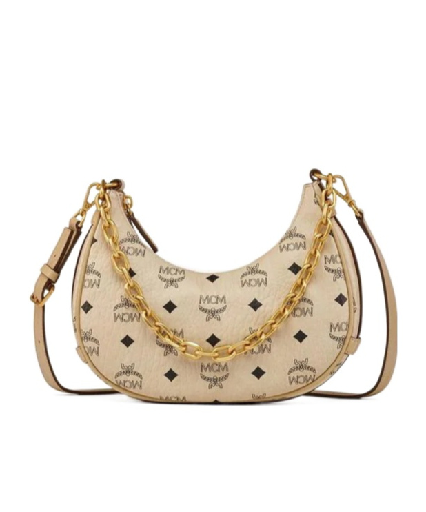 Mcm Aren Crescent Hobo Bag In Visetos In Neutral