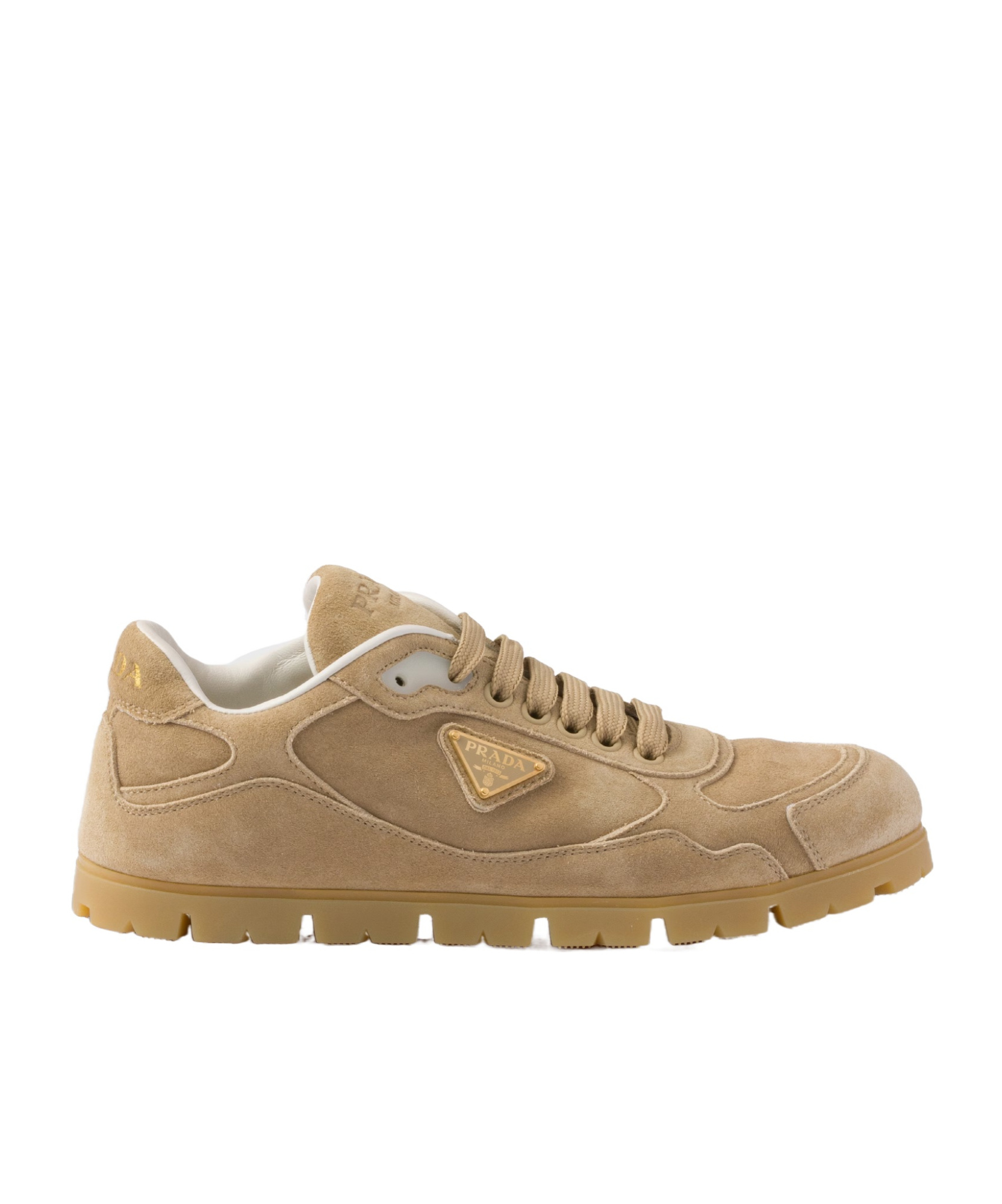 Prada Ecru Suede Sneakers In Brown