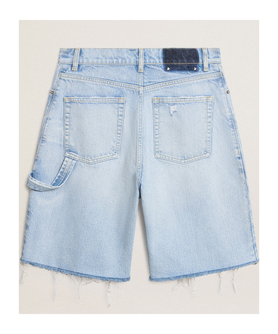 Golden Goose Denim Shorts With Belt Loops In Light Blue
