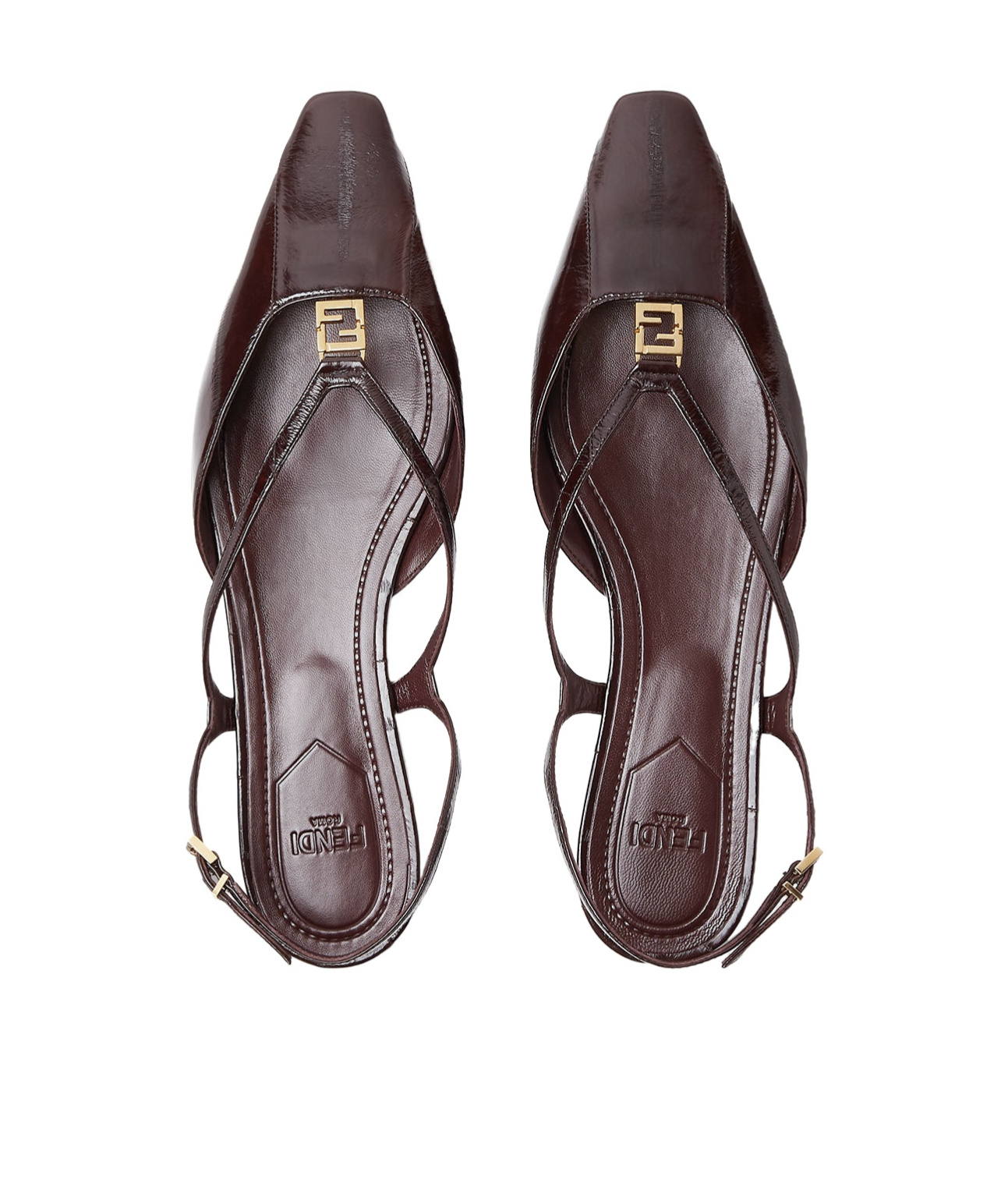 Fendi Fold Slingback Leather Flats In Brown