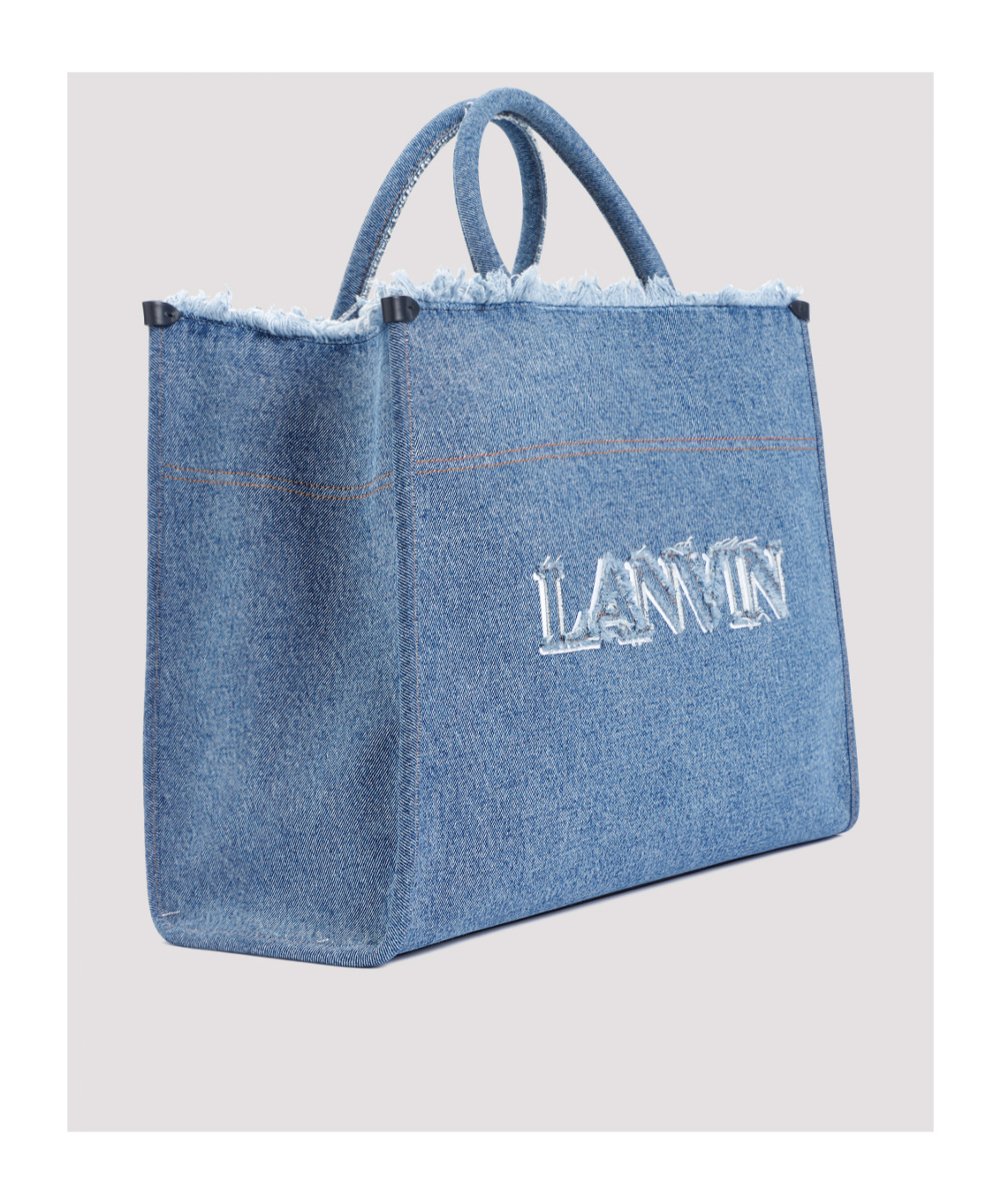 Lanvin Denim Tote Bag Frayed Detailing In Blue