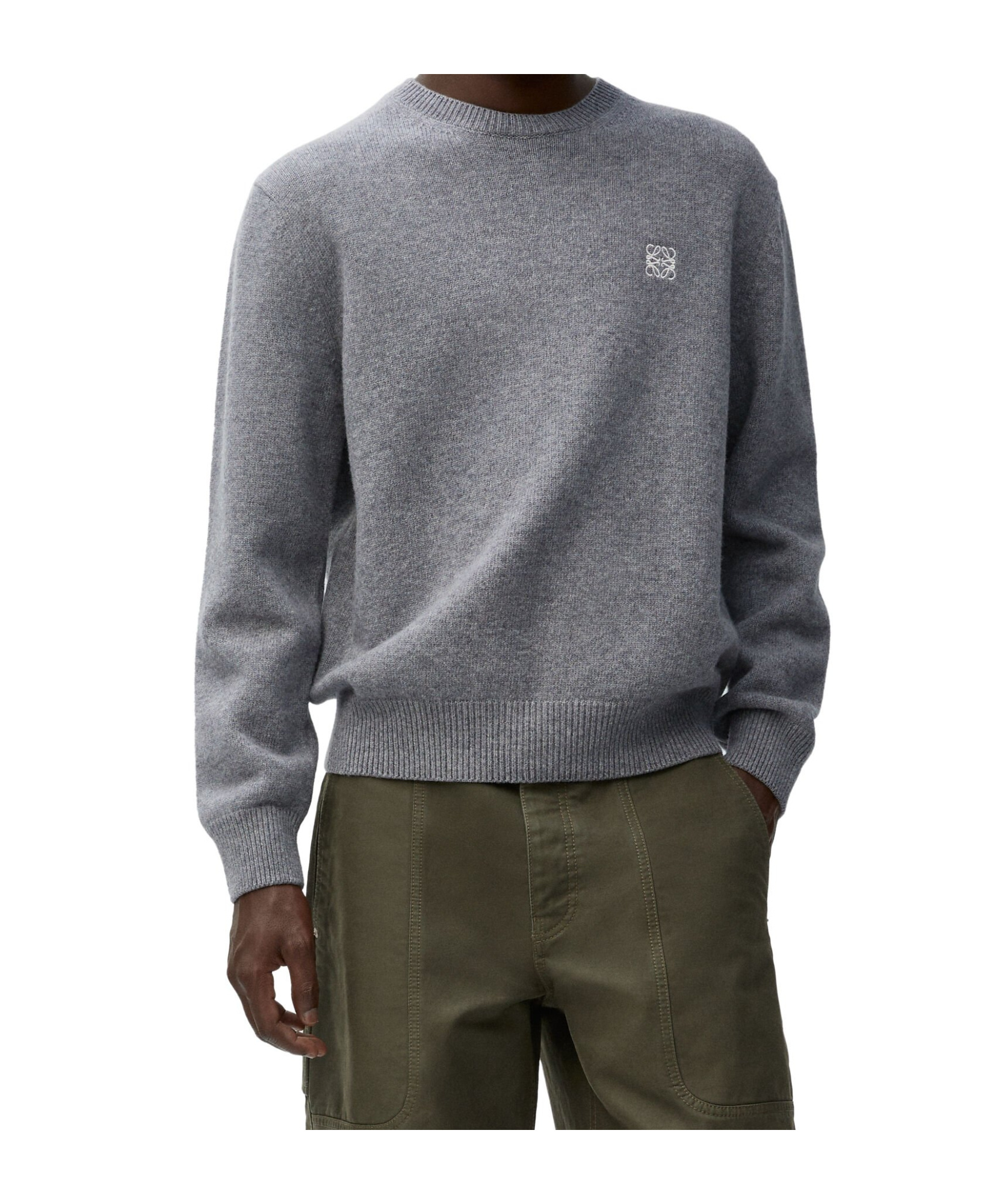 Loewe Long-sleeved Wool Coat In Gray