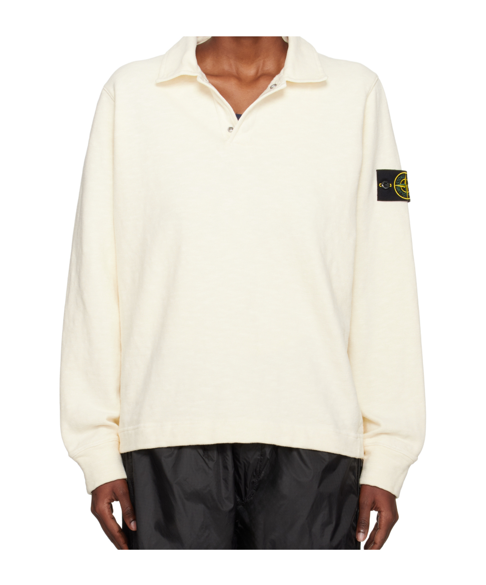 Stone Island Long-sleeved Polo Shirt In White