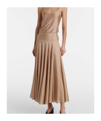 Alaïa Pleated Midi Skirt In Brown