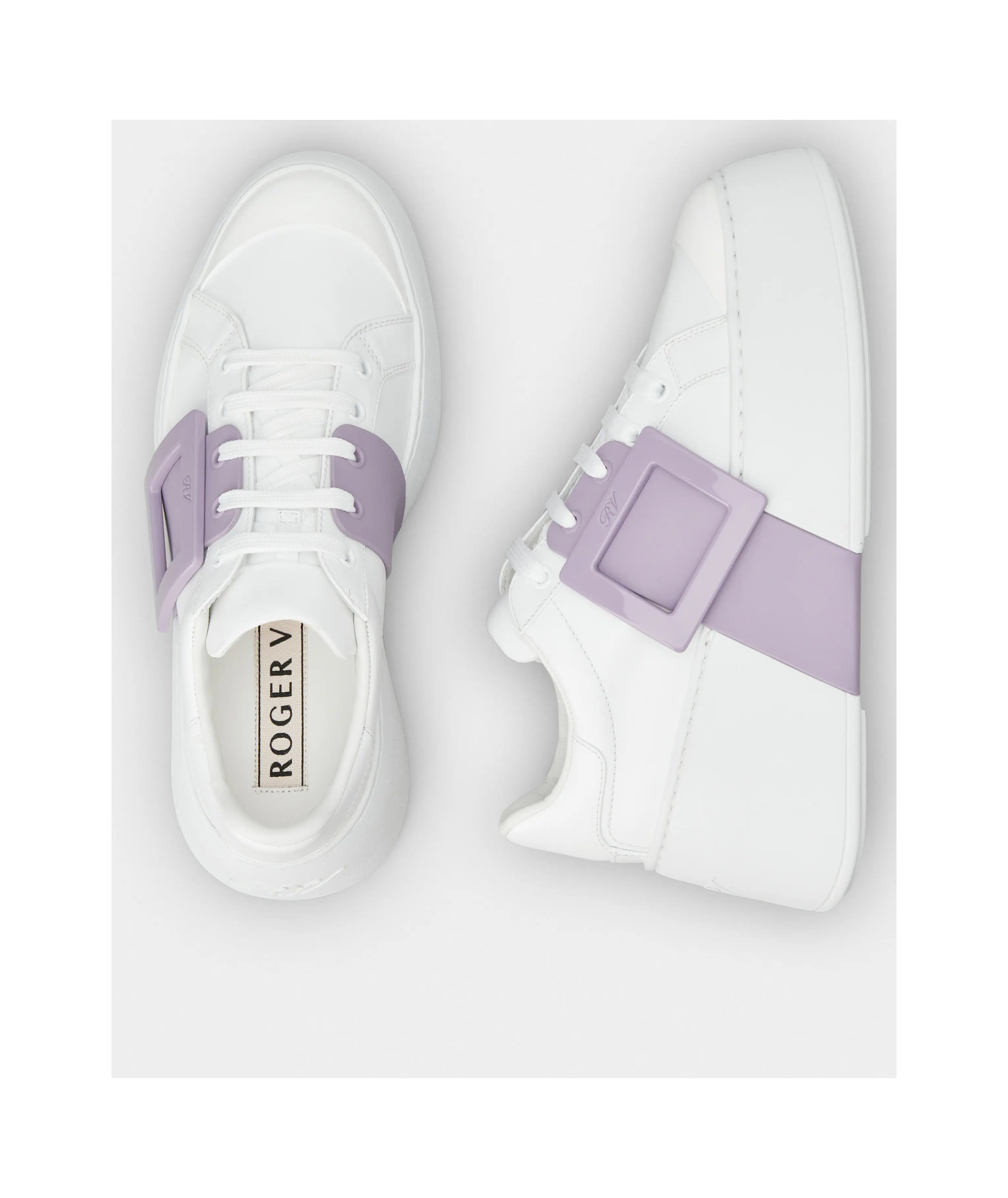 Roger Vivier Elegant Leather Skate Sneakers With Patent Toe In White