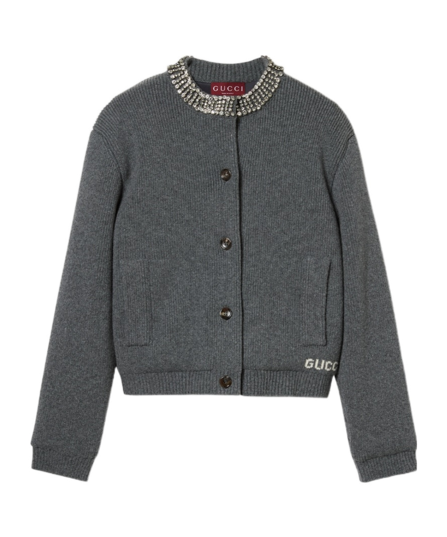 Gucci Lined Ribbed Wool Knitted Cardigan In Black