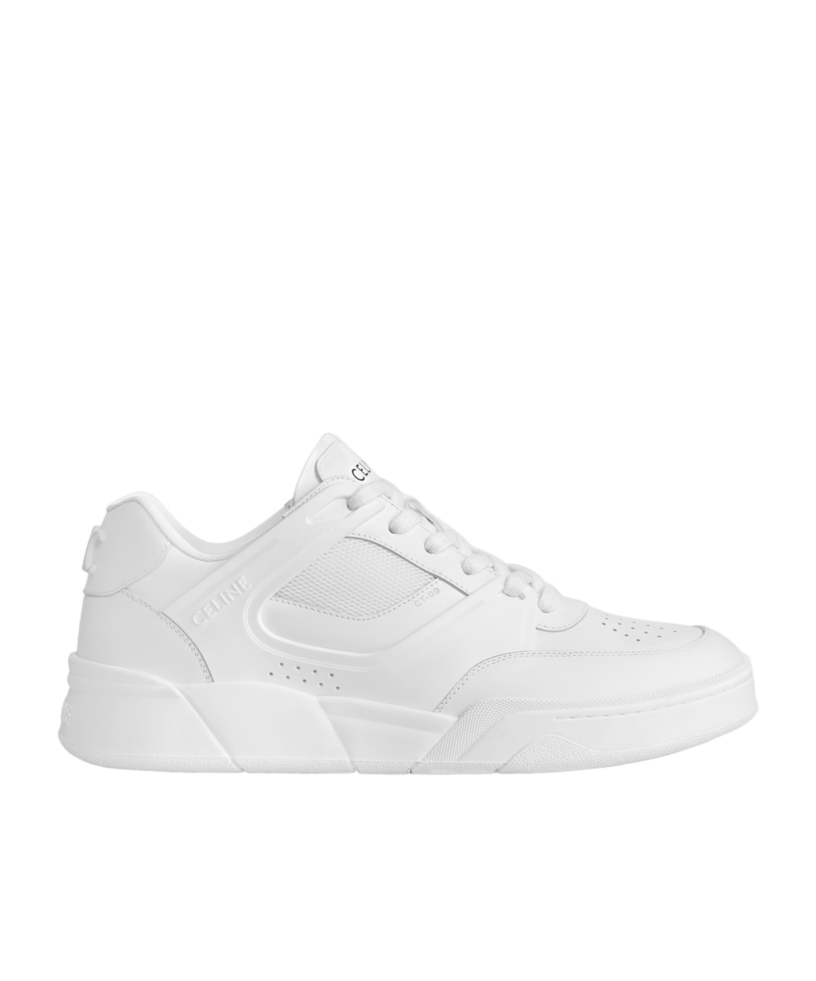 Celine Men Ct-09 Leather Sneakers With Mesh Inserts In White