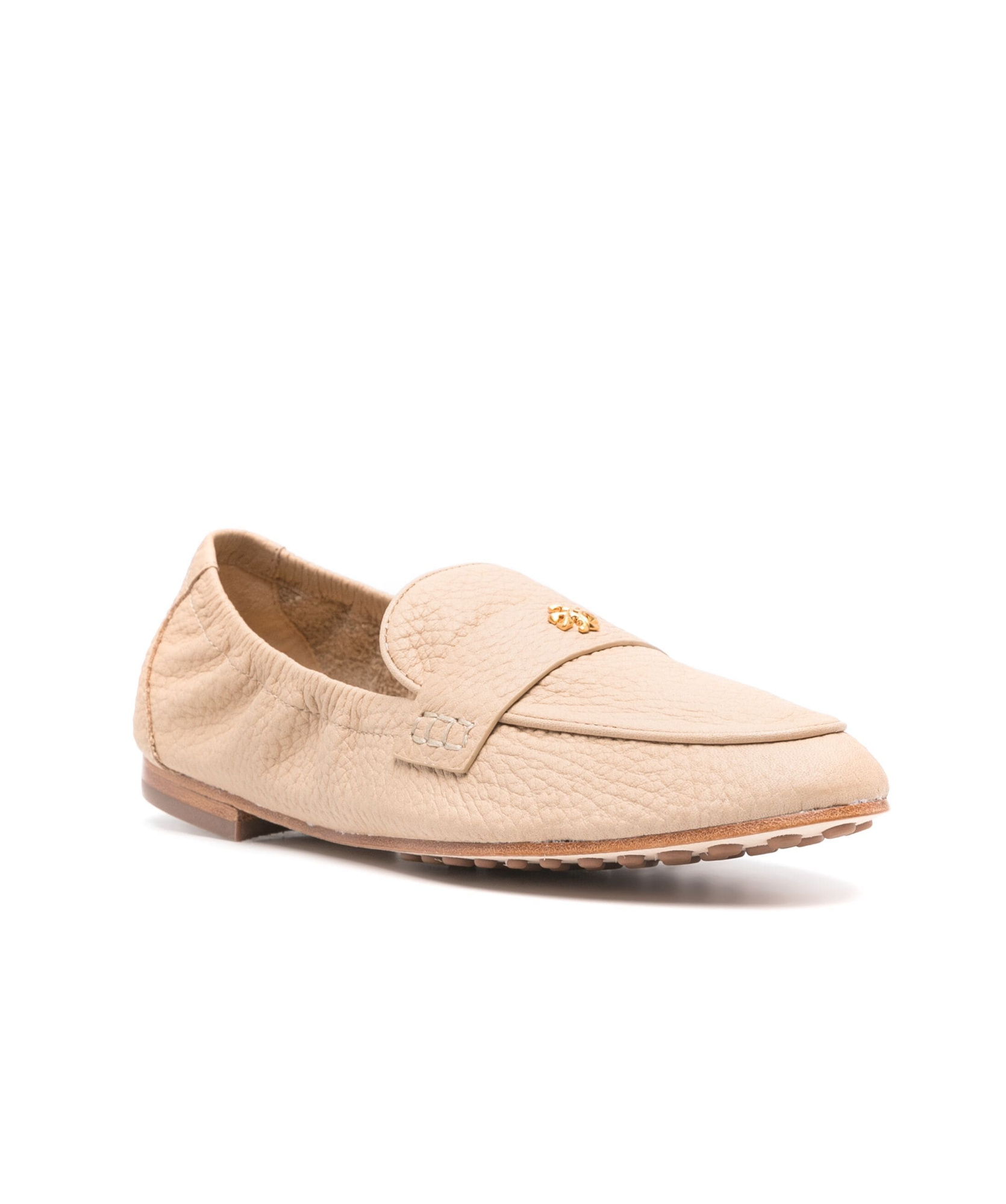 Tory Burch Double T Leather Loafers In Nude
