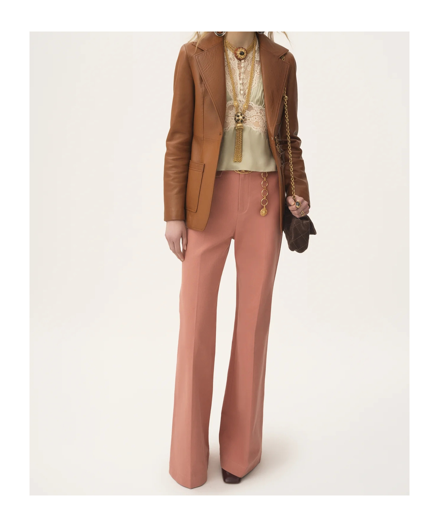 Chloé Structured Leather Blazer Notched Lapel In Brown