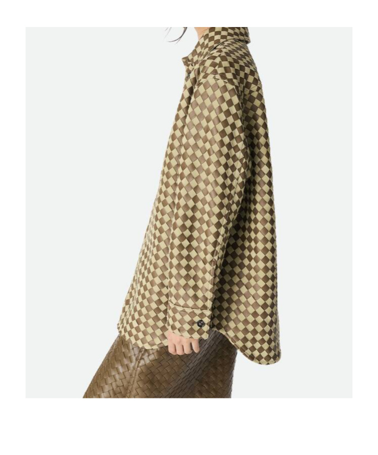 Bottega Veneta Womens Liana Travertine Intrecciato Leather And Suede Shirt