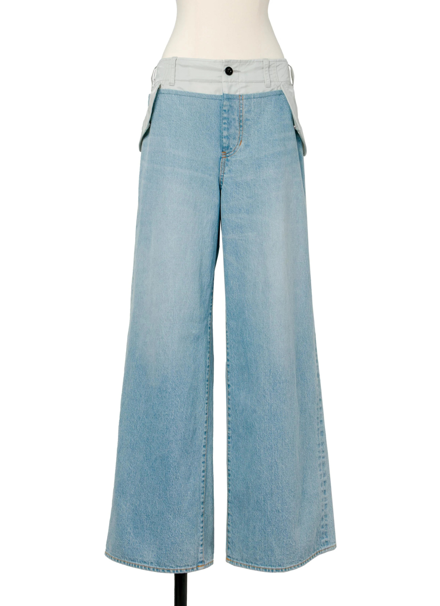 Sacai Shell-trimmed Mid-rise Wide-leg Jeans In Blue