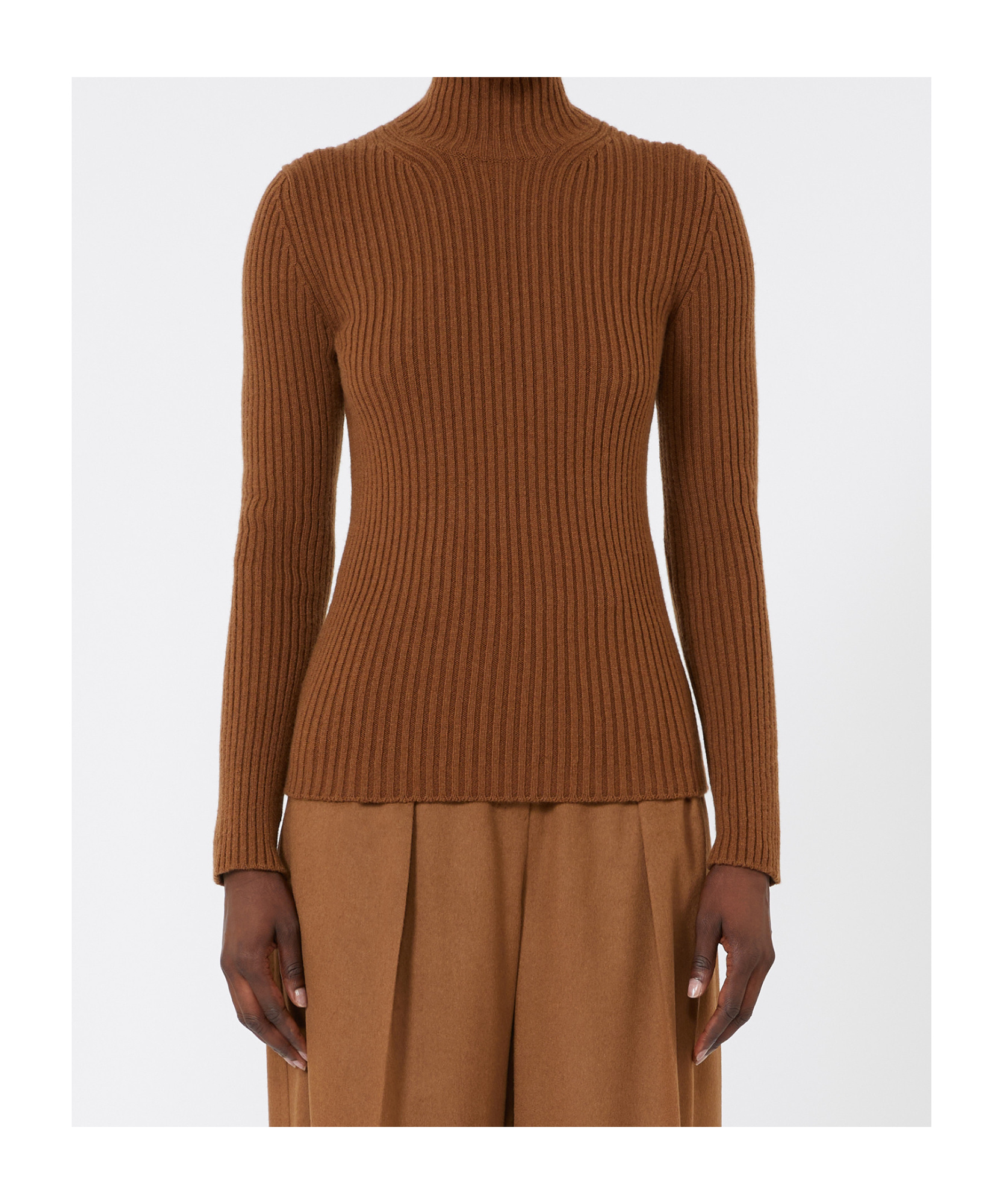 Max Mara Wool And Cashmere Ribbed Turtleneck In Brown