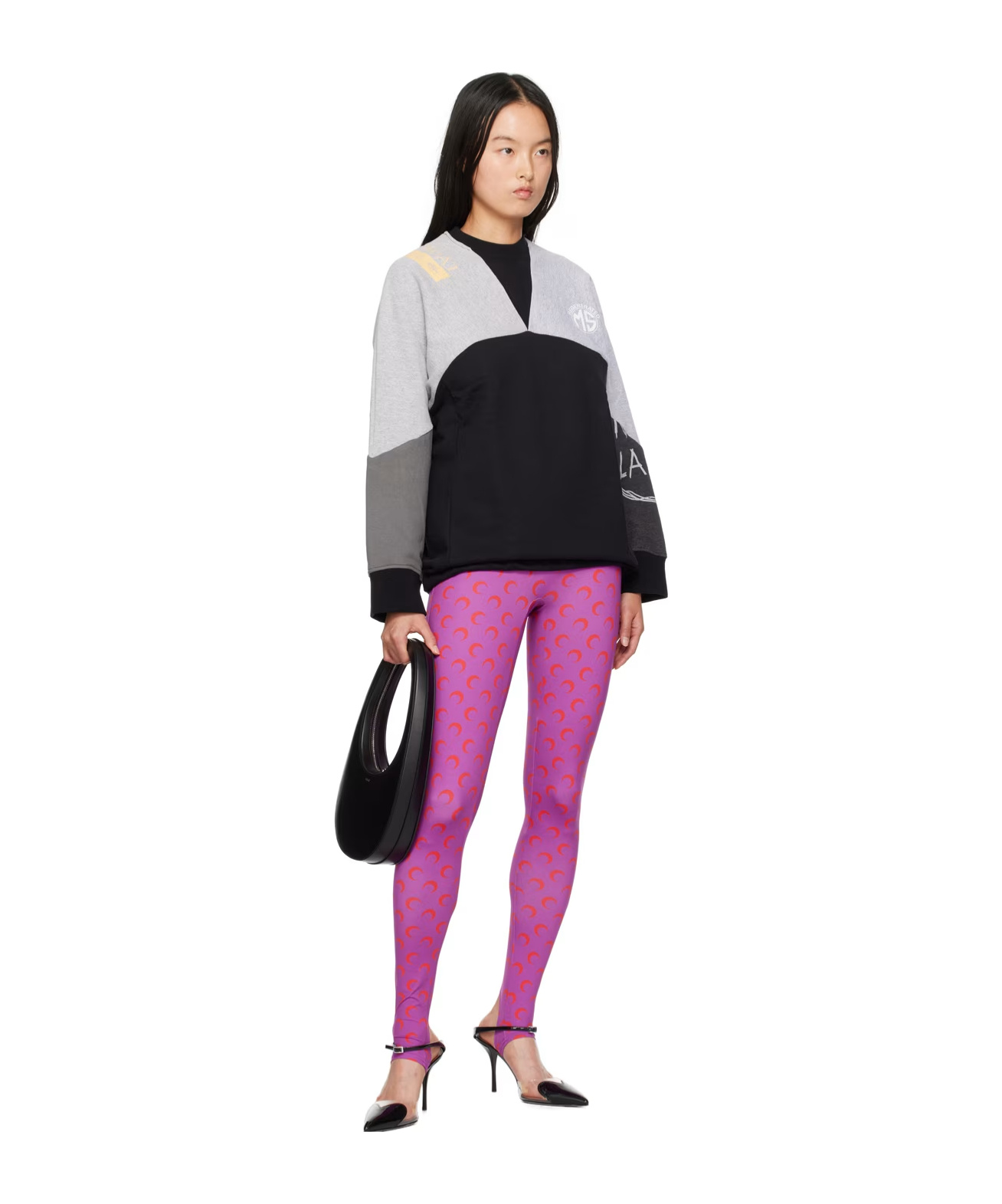 Marine Serre Splicing Design Round-neck Sweater In Black