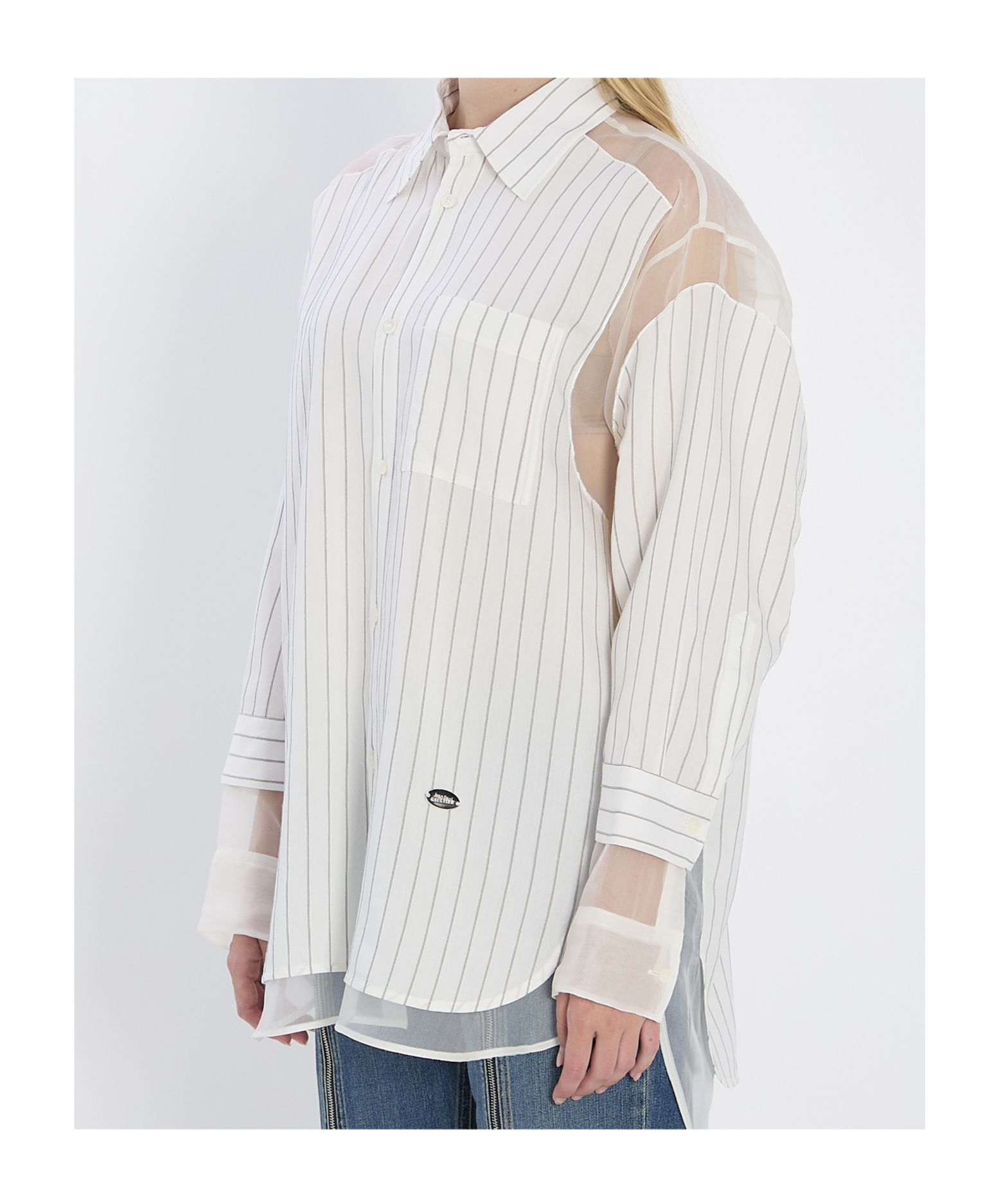 Jean Paul Gaultier Striped Oversized Shirt Featuring Silk Inserts In White