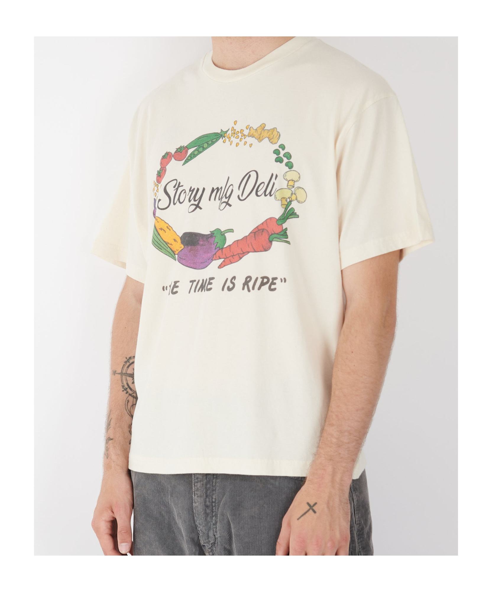 Story Mfg. Mfg Mens Ecru Grateful Graphic-print Cotton T-shirt Xl In White