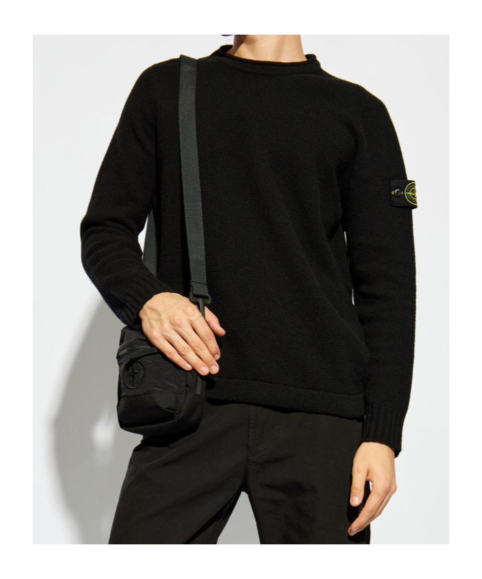 Stone Island Cotton Sweatshirt With Removable Logo Patch In Black