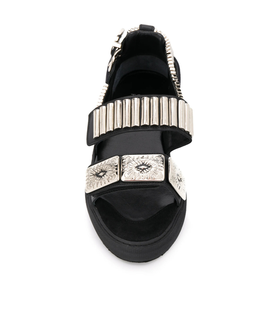 Shop Toga Pattern Flat Sandals In Black