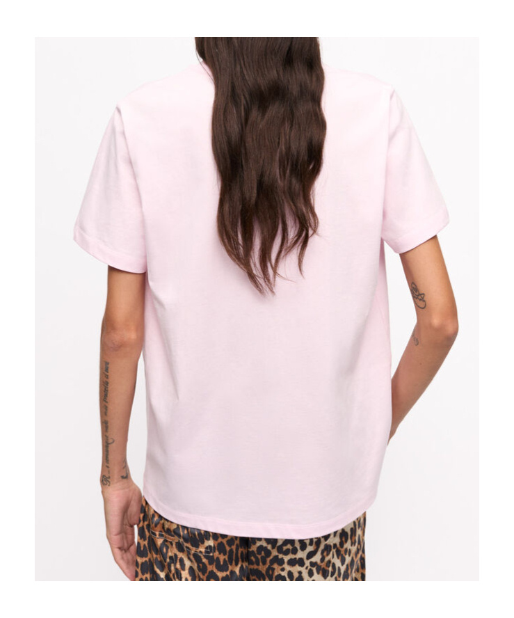 Ganni Crew Neck Graphic Print Relaxed Fit Tops In Pink