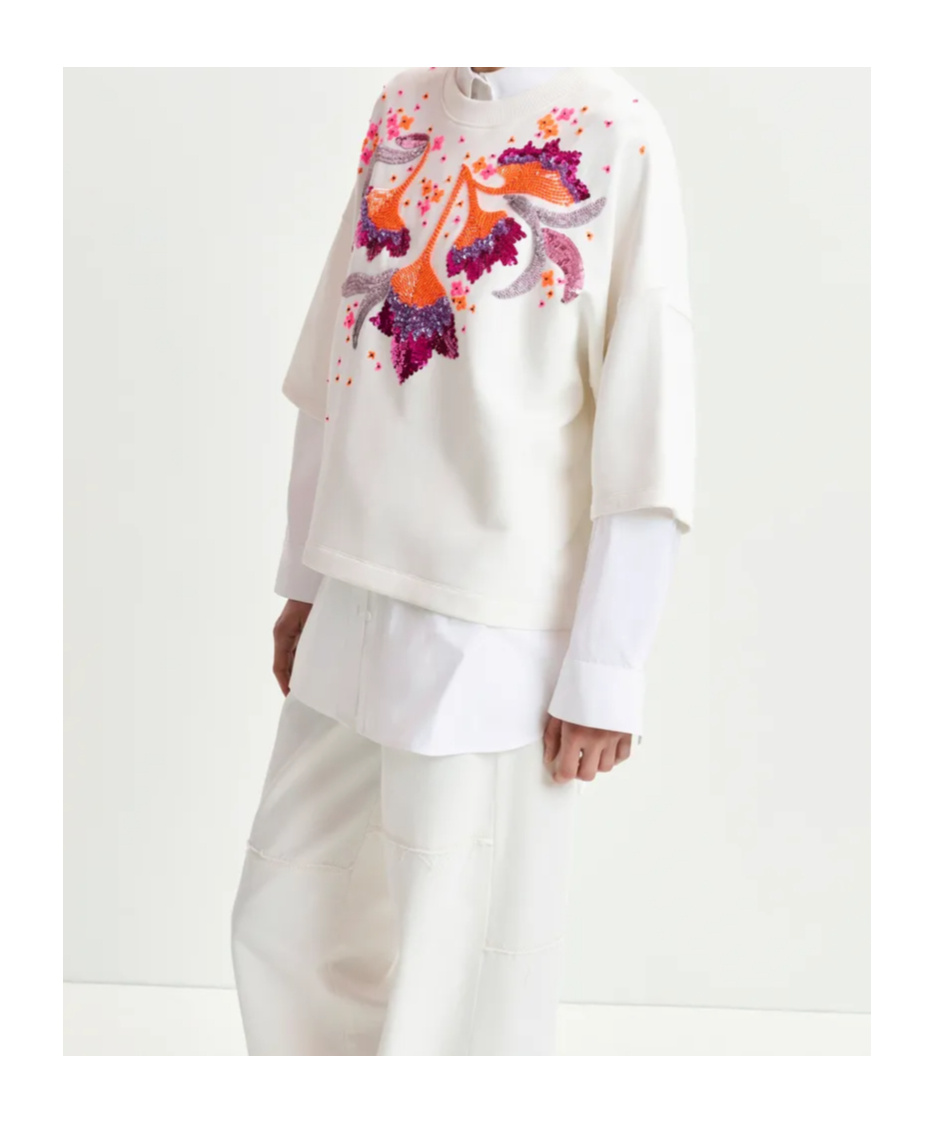 Essentiel Antwerp Hotanical Boxy Sweatshirt By Essentiel In White