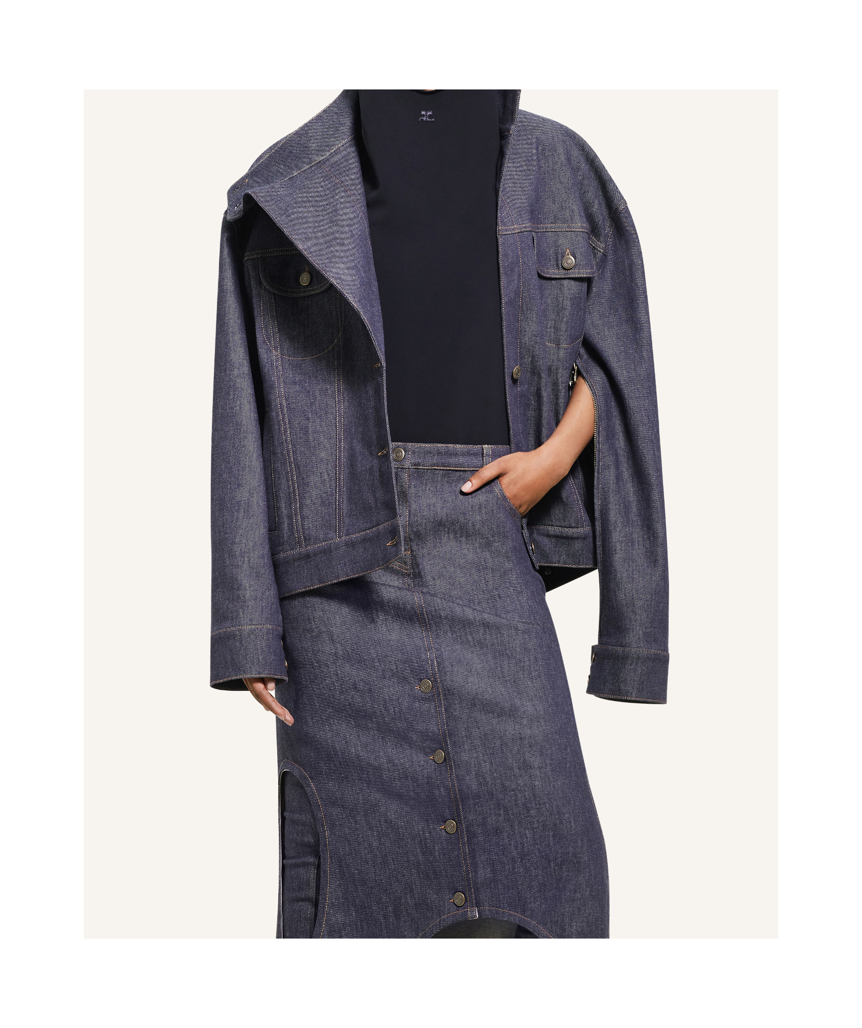 Shop Courrèges Motorcycle Denim Jacket In Gray