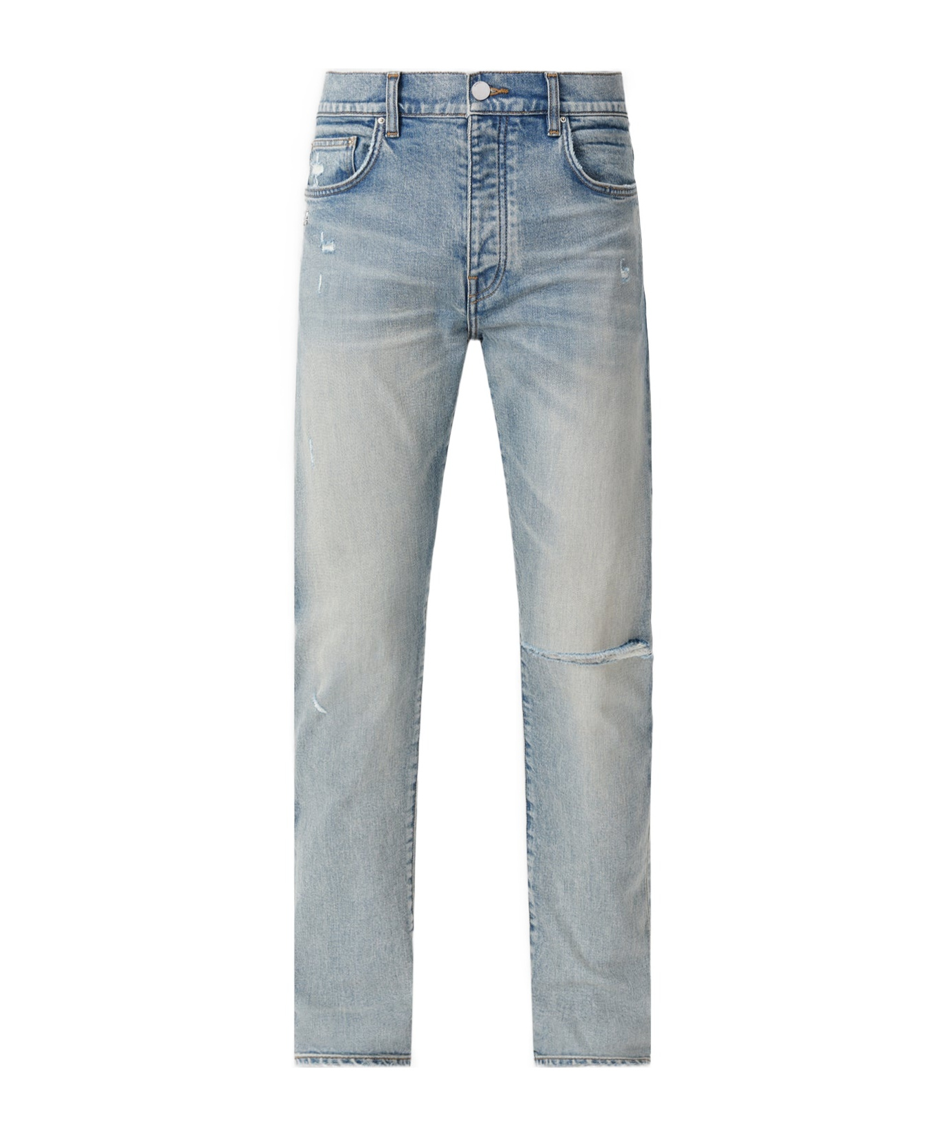 Amiri Stack Distressed Slim Fit Jeans In Gray