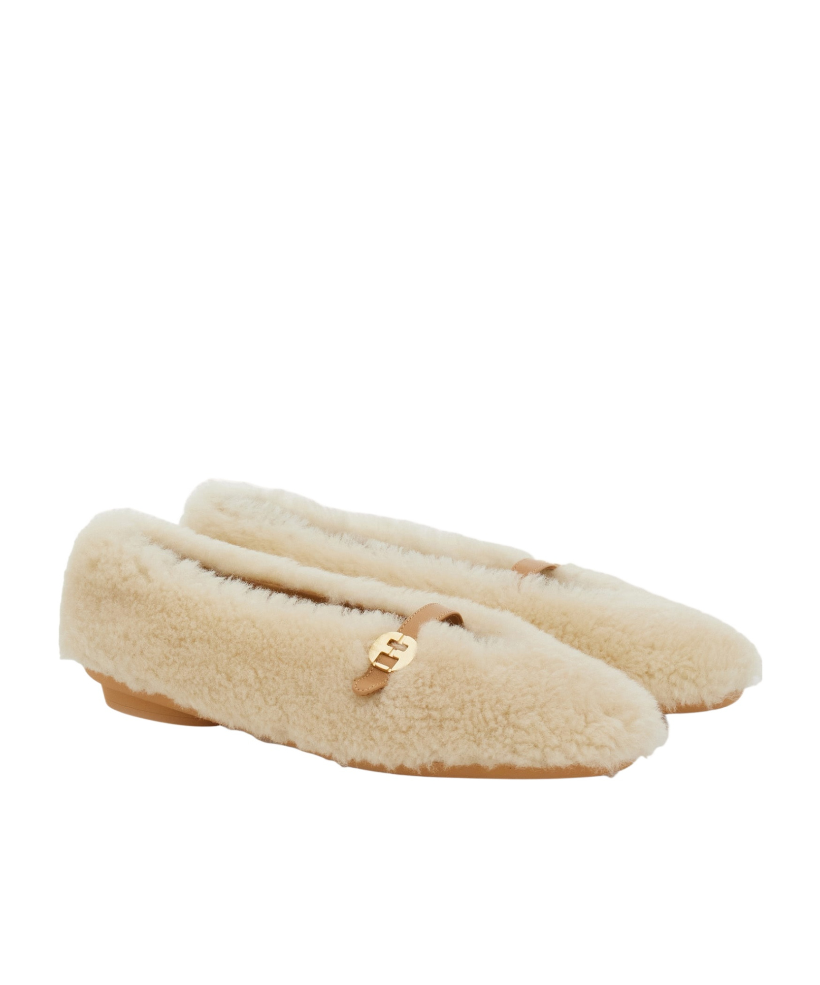 Ferragamo Shearling Ballet Flats In Nude