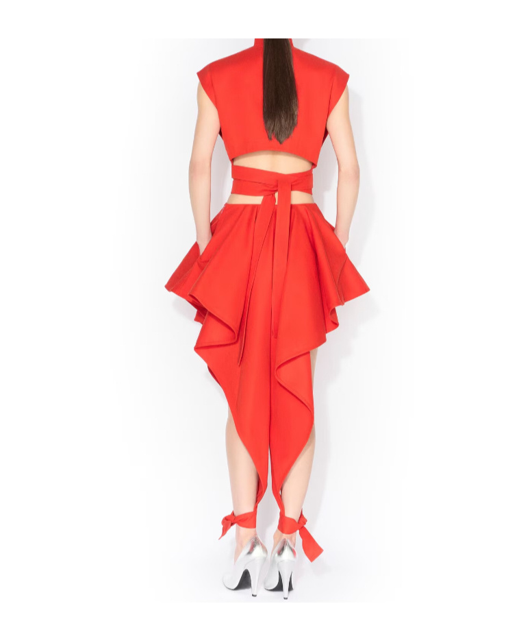 Alaïa Womens Orange Sanguine Ruffled Open-seam Cotton Trousers In Red