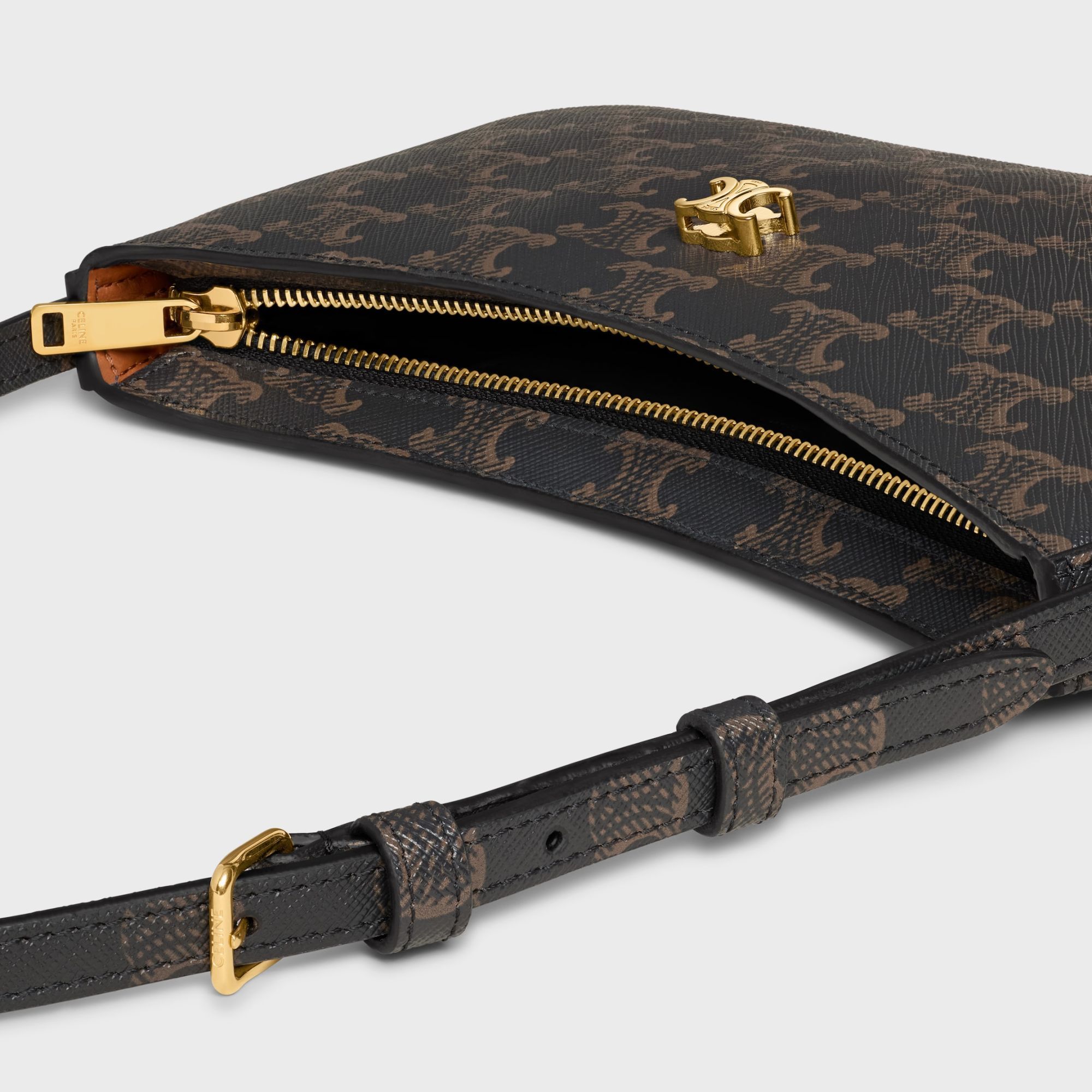 Celine Tina Shoulder Bag In Triomphe Canvas In Black