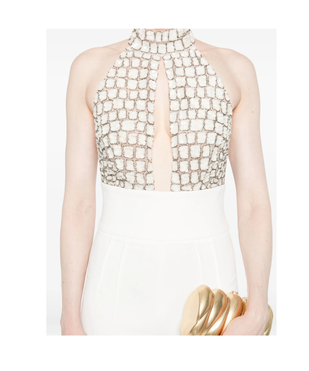 Elisabetta Franchi Embellished Halter-neck Jumpsuit In White