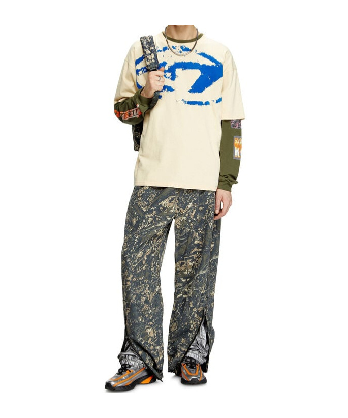 Diesel T-shirt With Distressed Flocked Logo In Nude