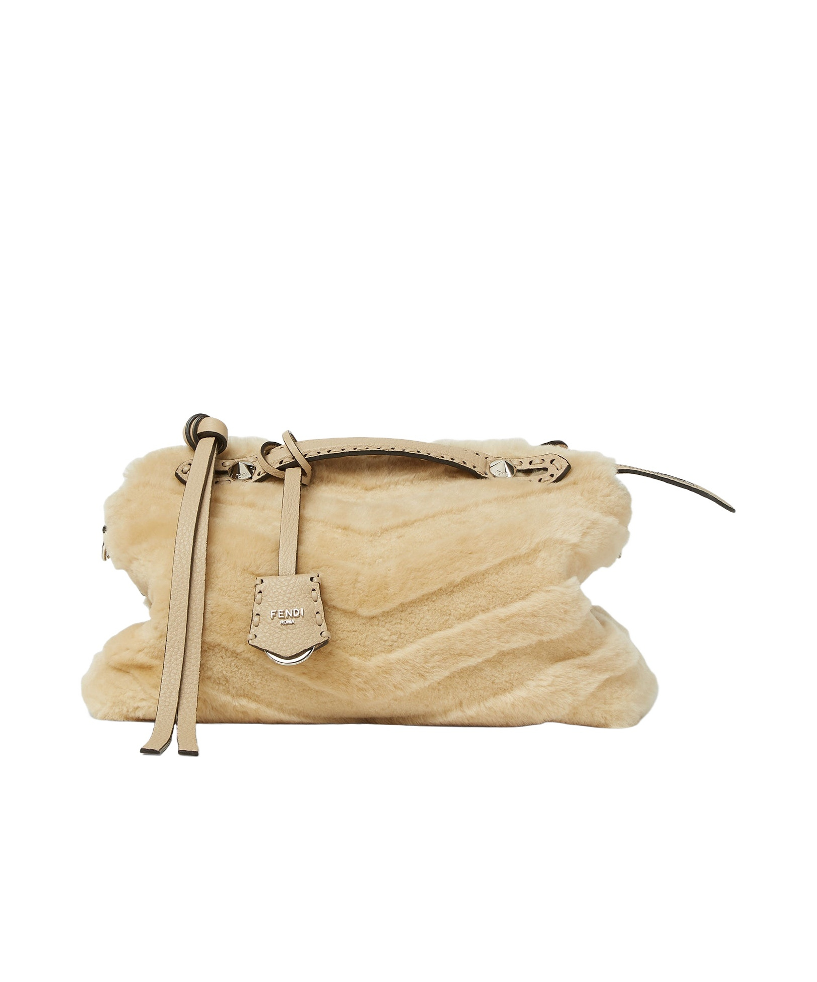 Fendi Beige Sculpted Shearling Bag With 192 Hand-sewn Topstitches In Brown
