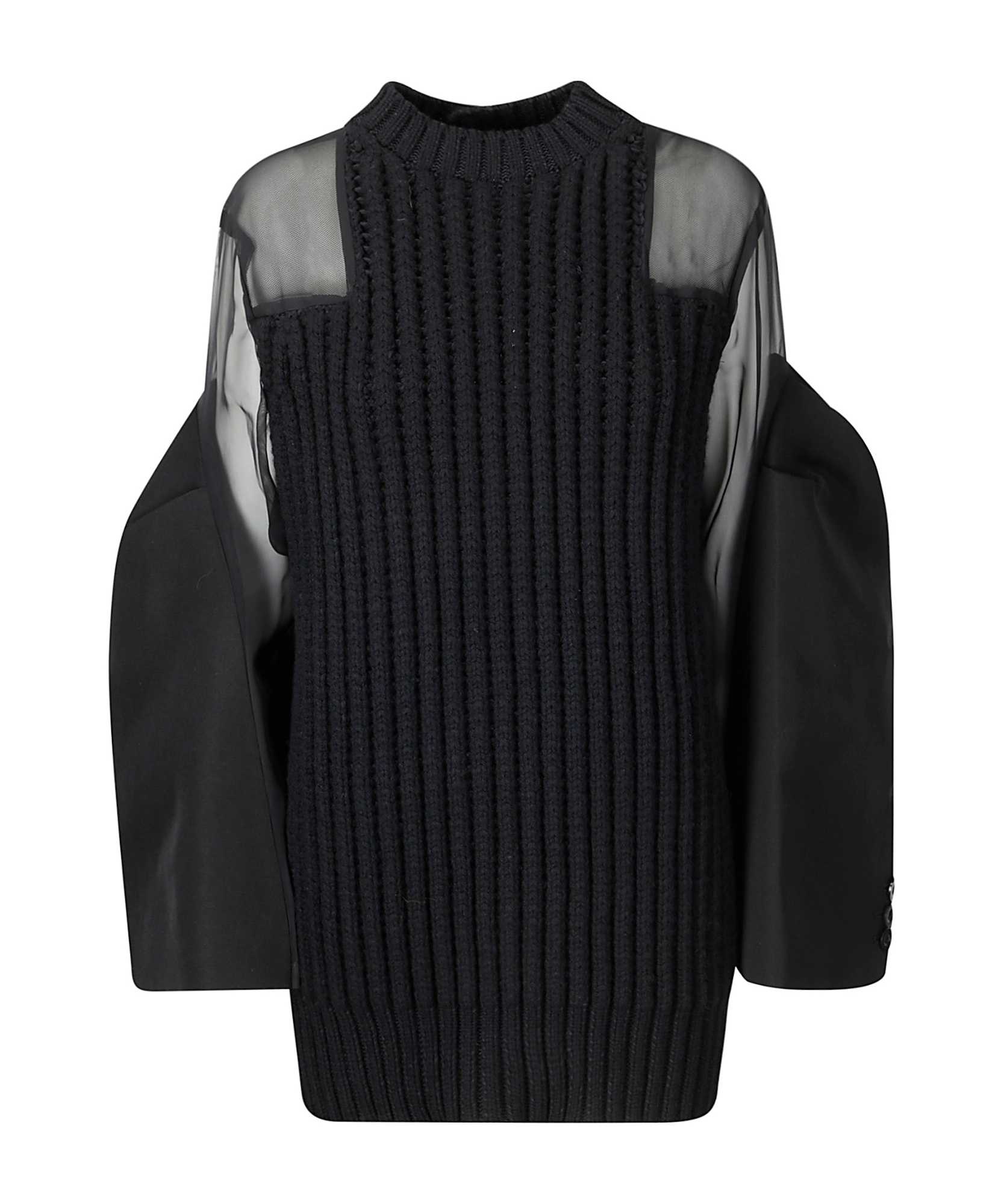 Sacai Silk Chiffon Mix Knit Dress In Black