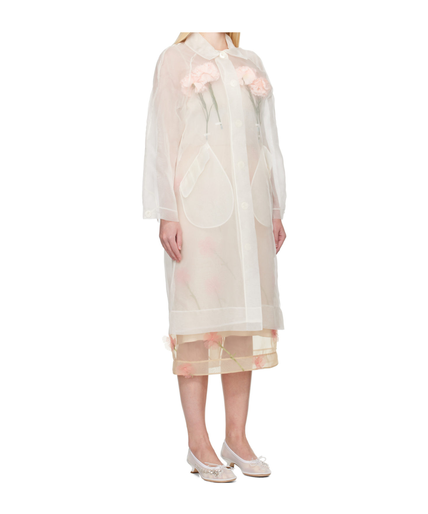 Simone Rocha Off-white Stuffed Carnation Car Coat In White