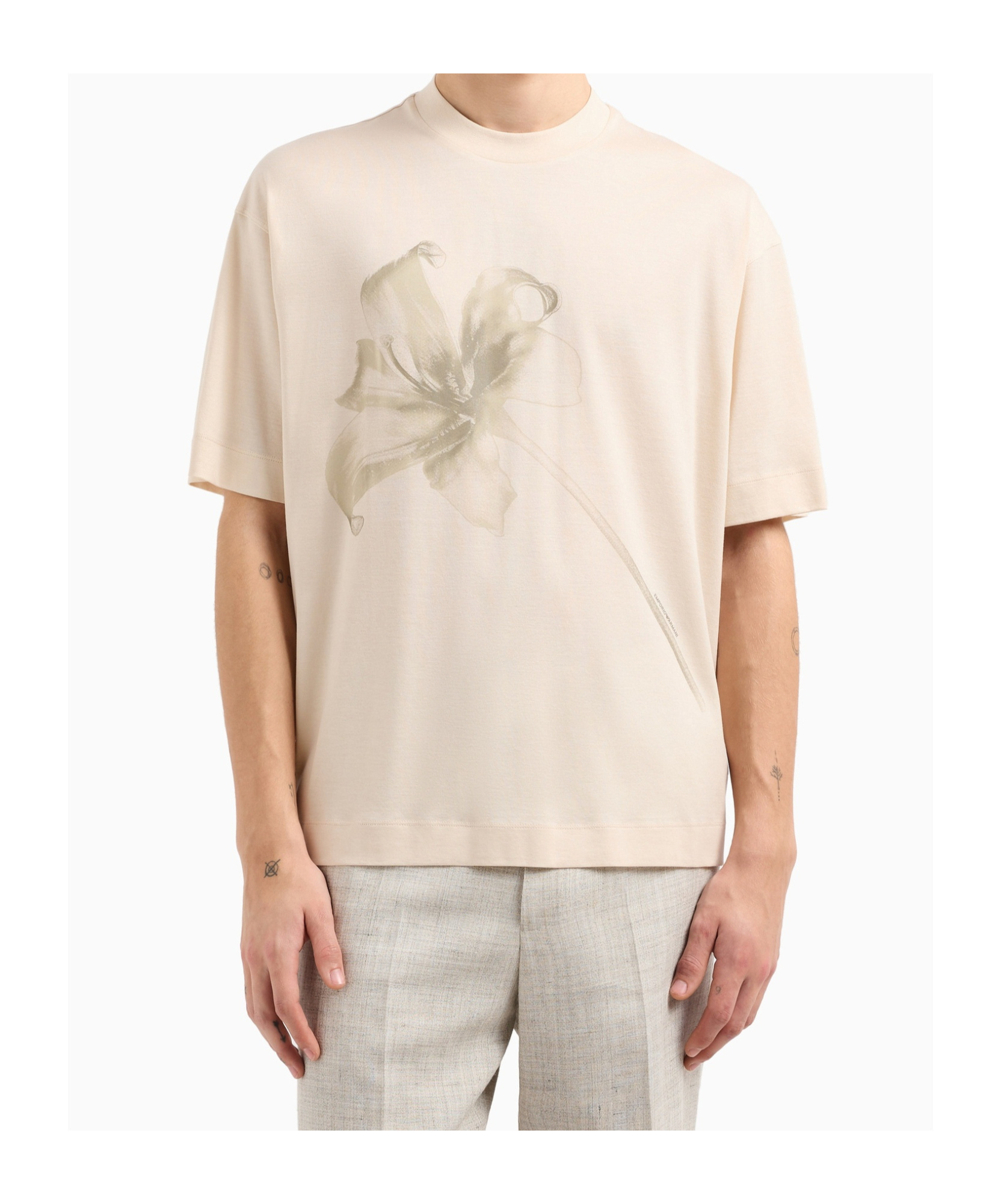 Emporio Armani Asv Lyocell Blend Jersey Oversized T-shirt With Lily Print In White