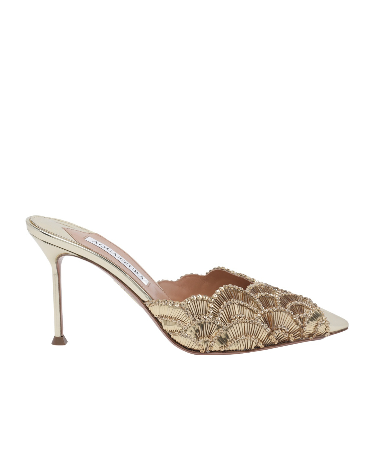Aquazzura Ce Soir Embellished Mules In Golden