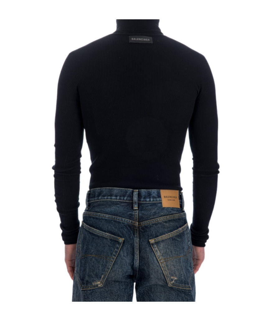 Balenciaga Seamless Cotton Turtleneck Jumper In Black