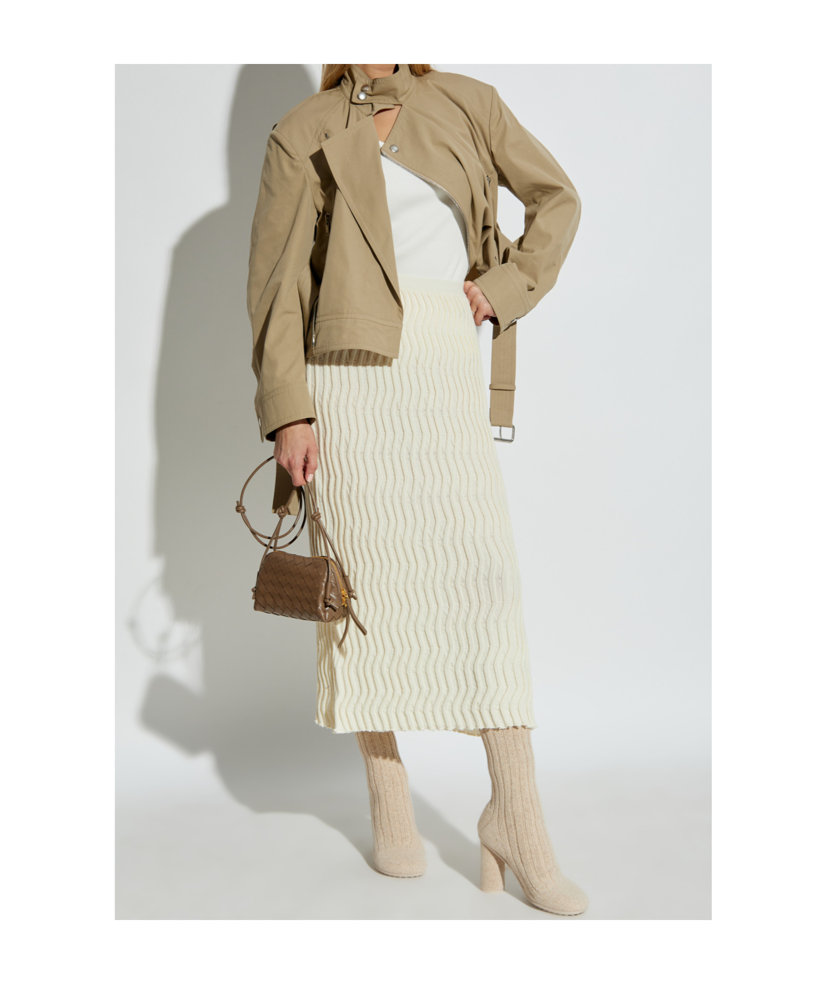 Shop Bottega Veneta Ribbed Wool Skirt In Nude