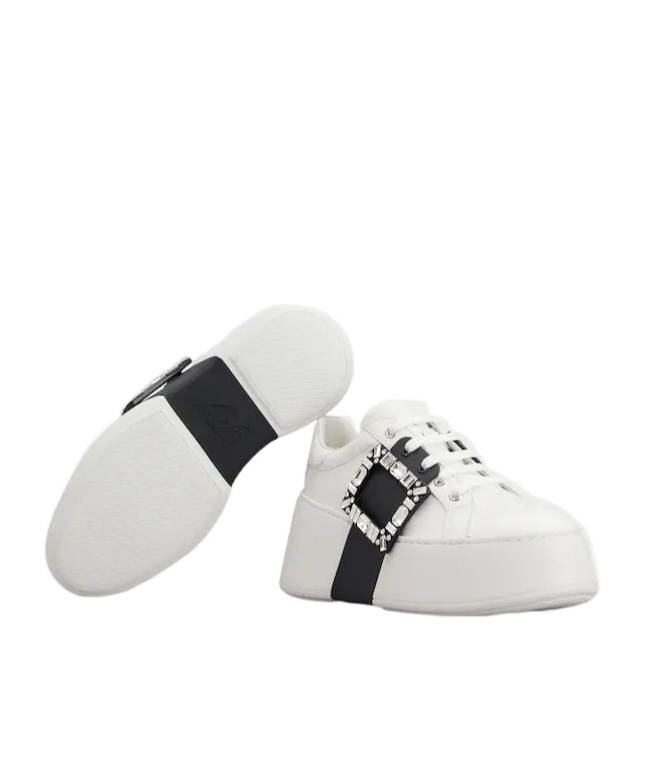 Roger Vivier Viv Skate High Strass Leather Sneakers In White