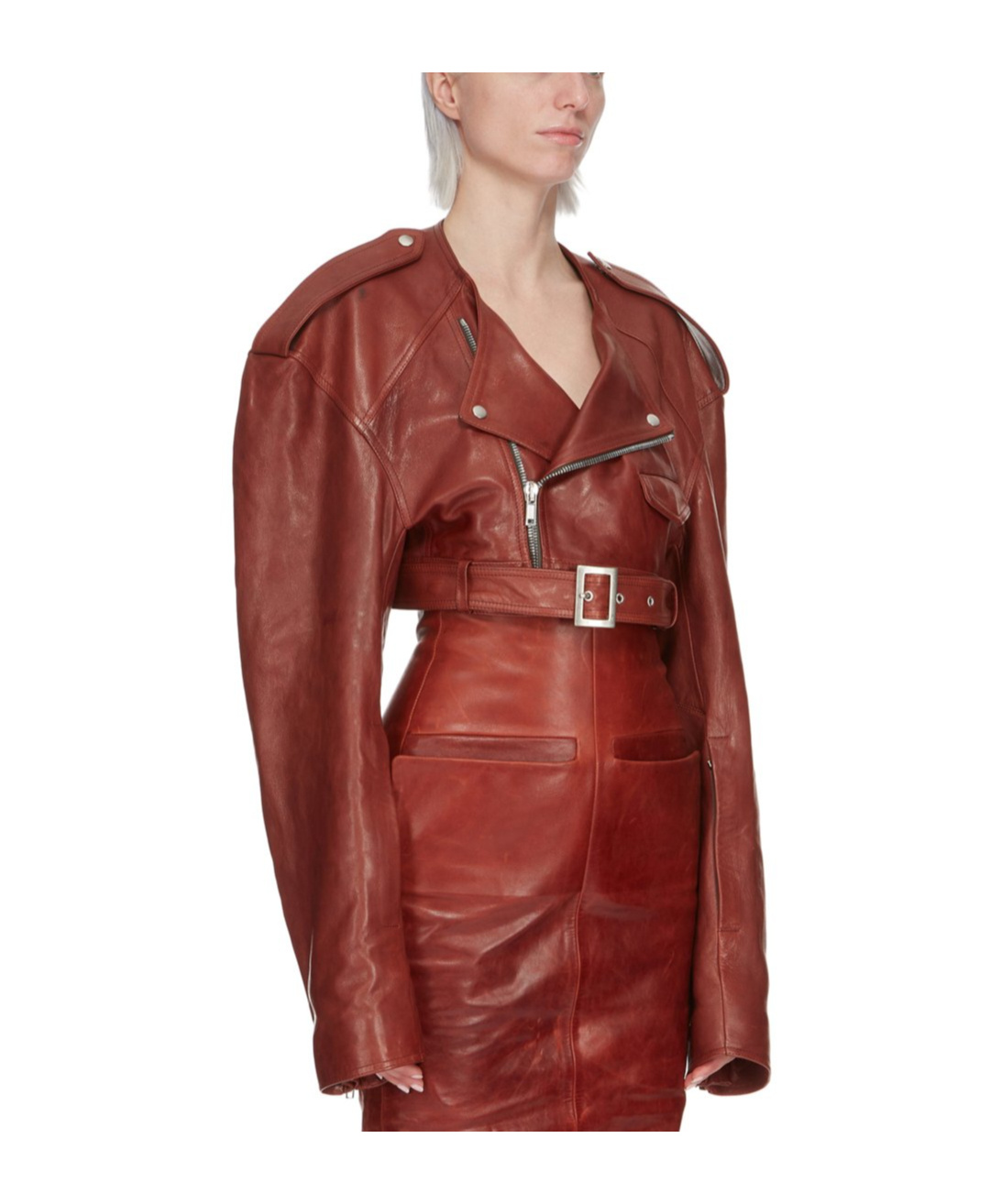 Rick Owens Micro Biker Cropped Jacket In Red