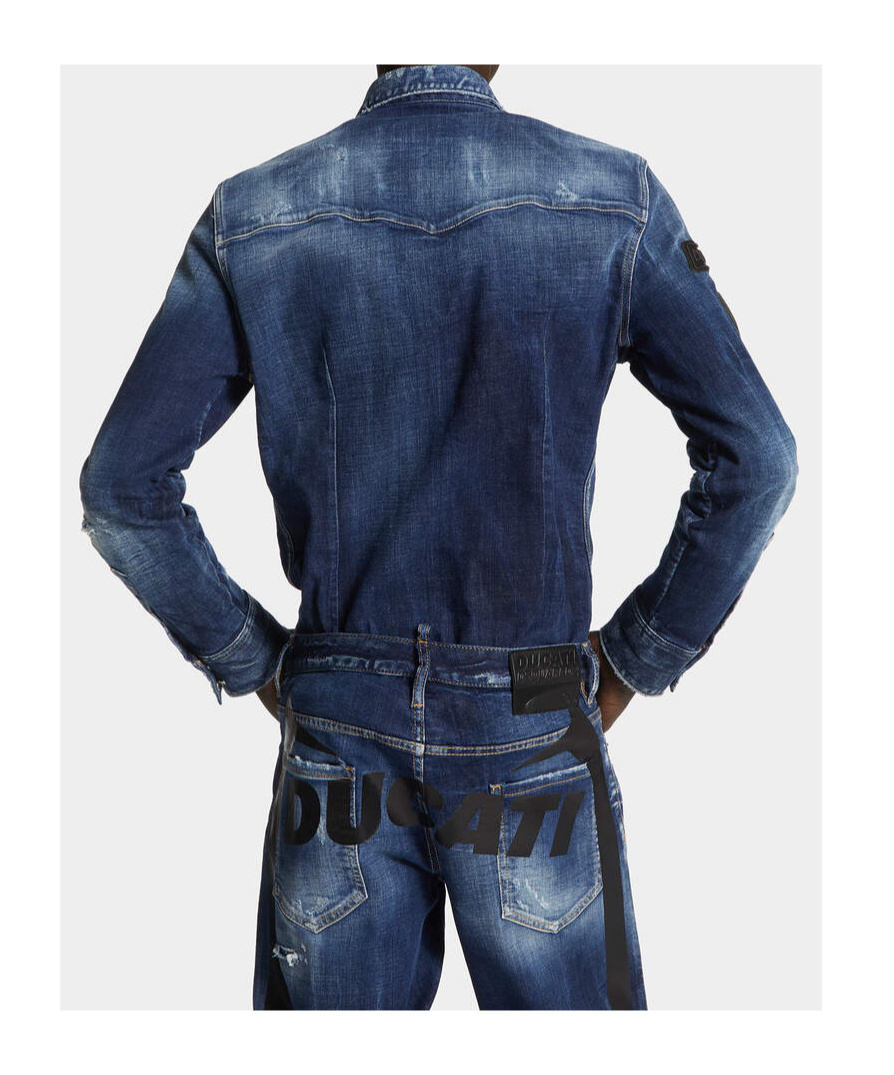 Dsquared2 X Ducati Denim Fashion Distressed Western Shirt In Blue