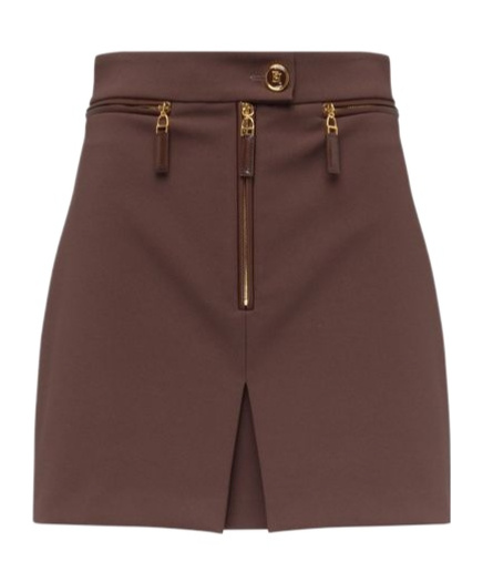 Elisabetta Franchi Double Crepe Skirt With Zip In Burgundy In Brown