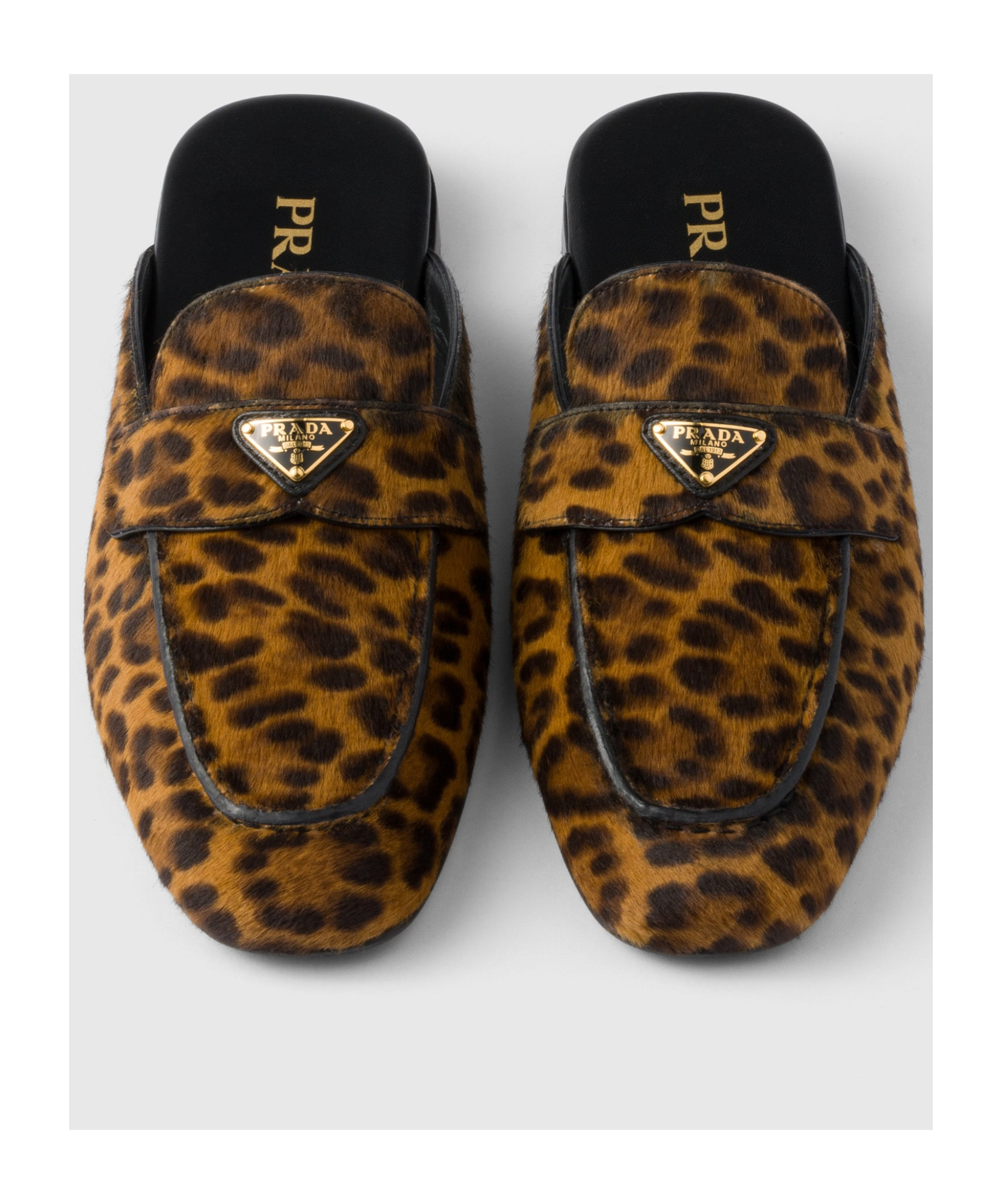 Prada Leopard-print Leather Mules In Honey-colored