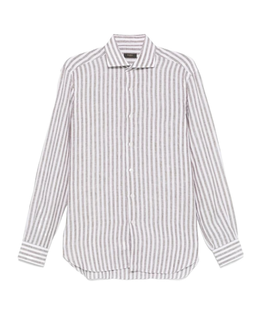 Barba Napoli Barba Brown And White Striped Shirt In White