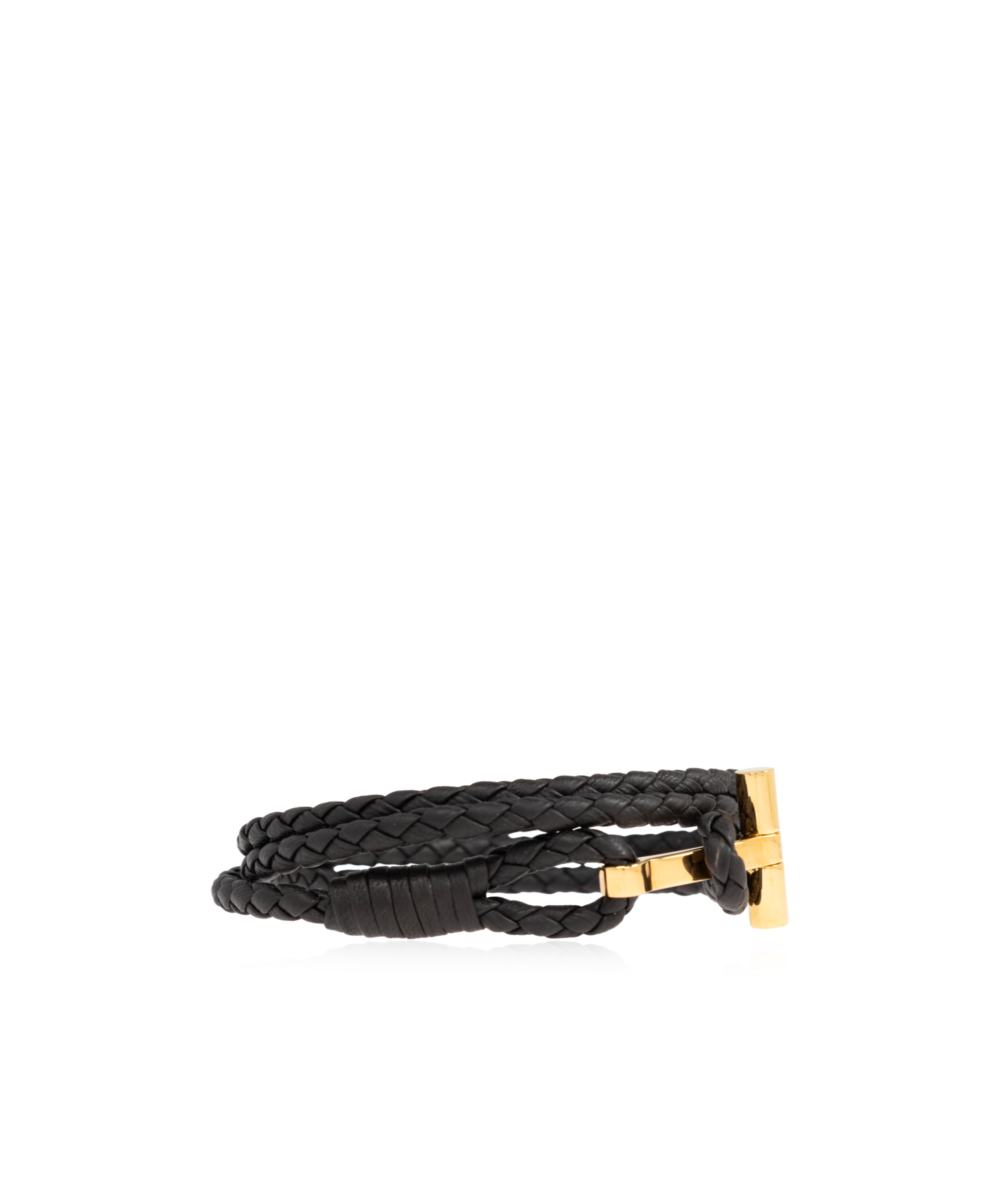 Tom Ford Leather T-plate Woven Bracelet With Braided Pattern In Black