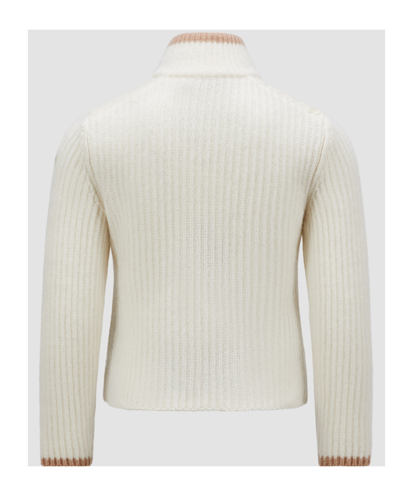 Moncler Lined Wool Zipper Cardigan Down Jacket In White