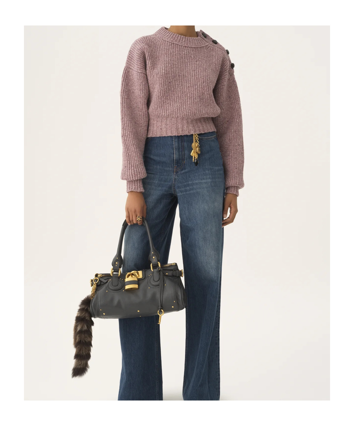 Chloé Cropped Mock-neck Sweater In A Merino Wool Knit In Purple