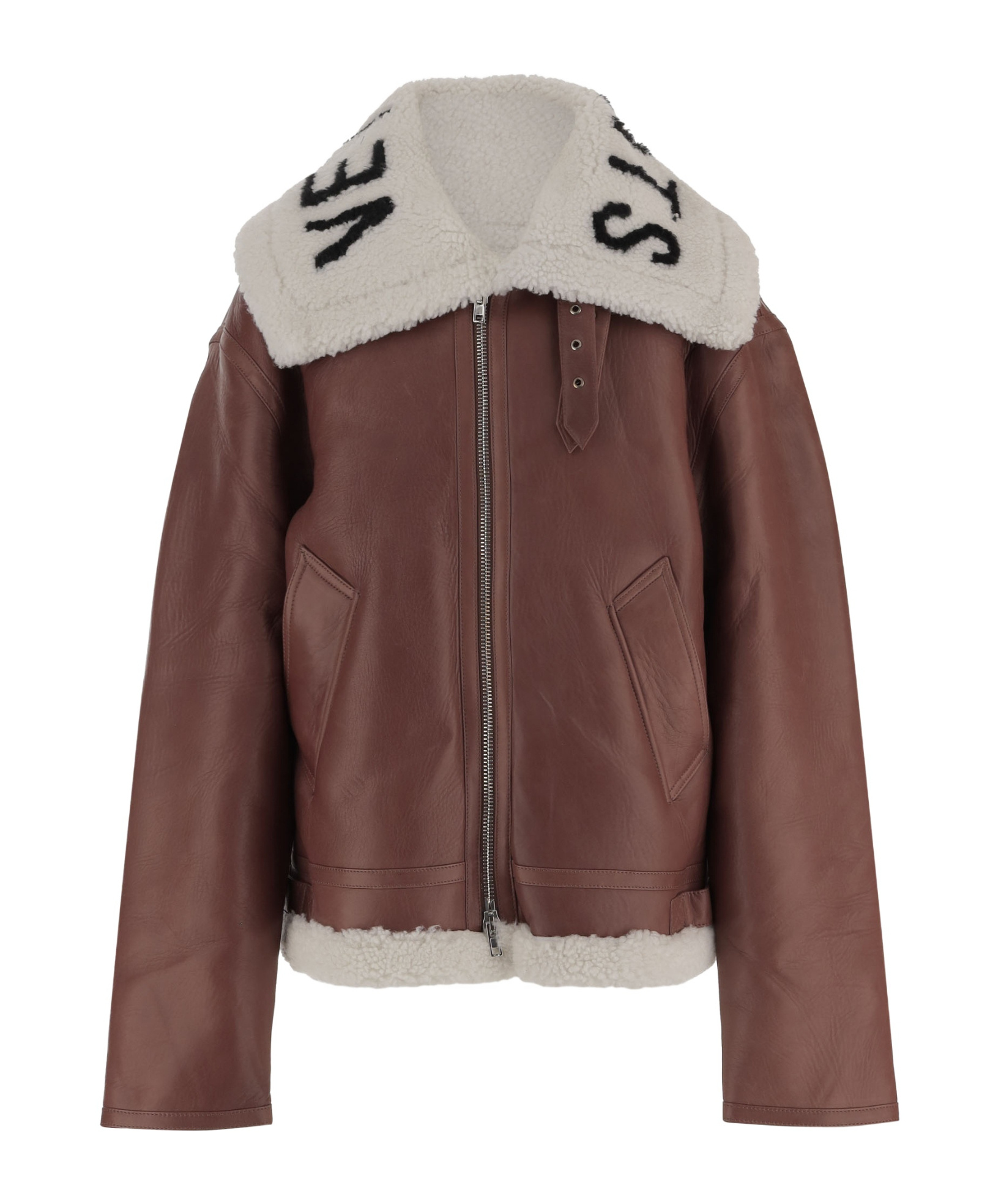 Vetements Leather Jacket With Logo In Brown